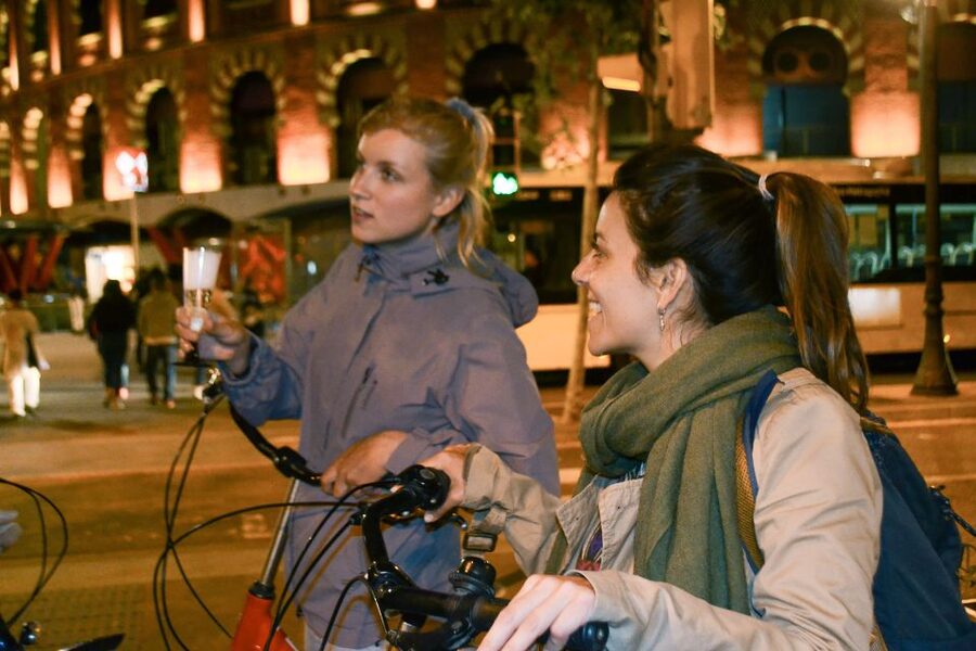 Barcelona Bike Tour by Night with Cava - Plaza España at night: the Cava view that makes the ride worth it