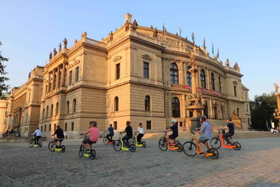 Prague: Highlights Tour on e-Scooter or eBike - First Gear: How the tour starts near the Embassy of Japan